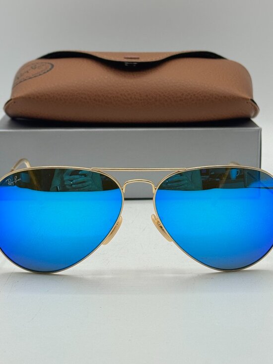 Ray-Ban Large RB3026 112/17 Gold Frame Sunglasses/Blue Flash Mirrored Lenses main image 8